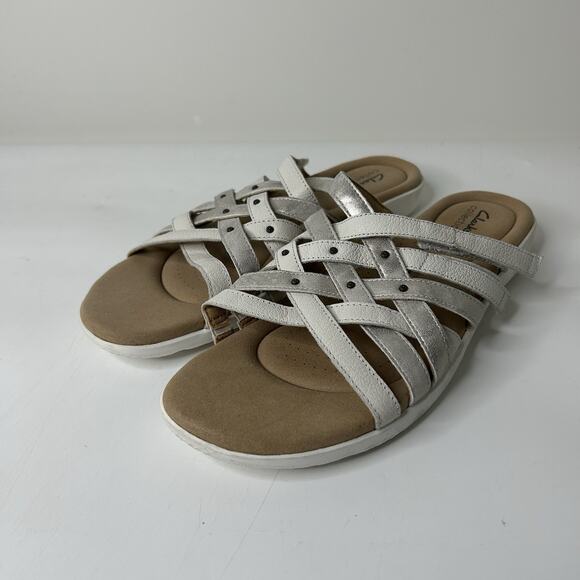Clarks Women’s Size 11 Elizabelle Rio White Slide Sandals Comfort Shoe - Picture 1 of 8
